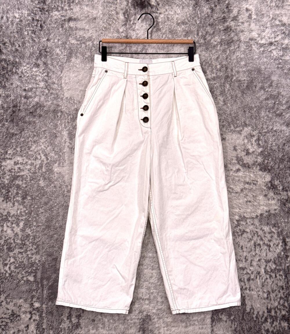 G Label By Goop Pants 0 Womens White Cotton Linen Cropped Pleated